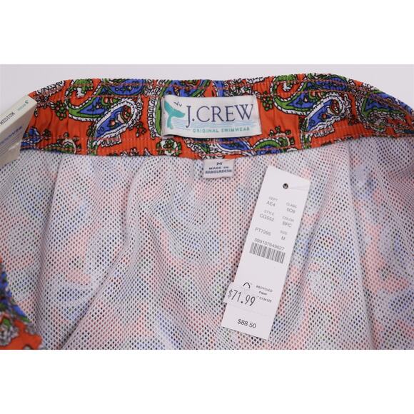 J.Crew Mens Swimwear Orange Green Blue Paisley Shorts 6" Inseam Medium - Picture 6 of 6
